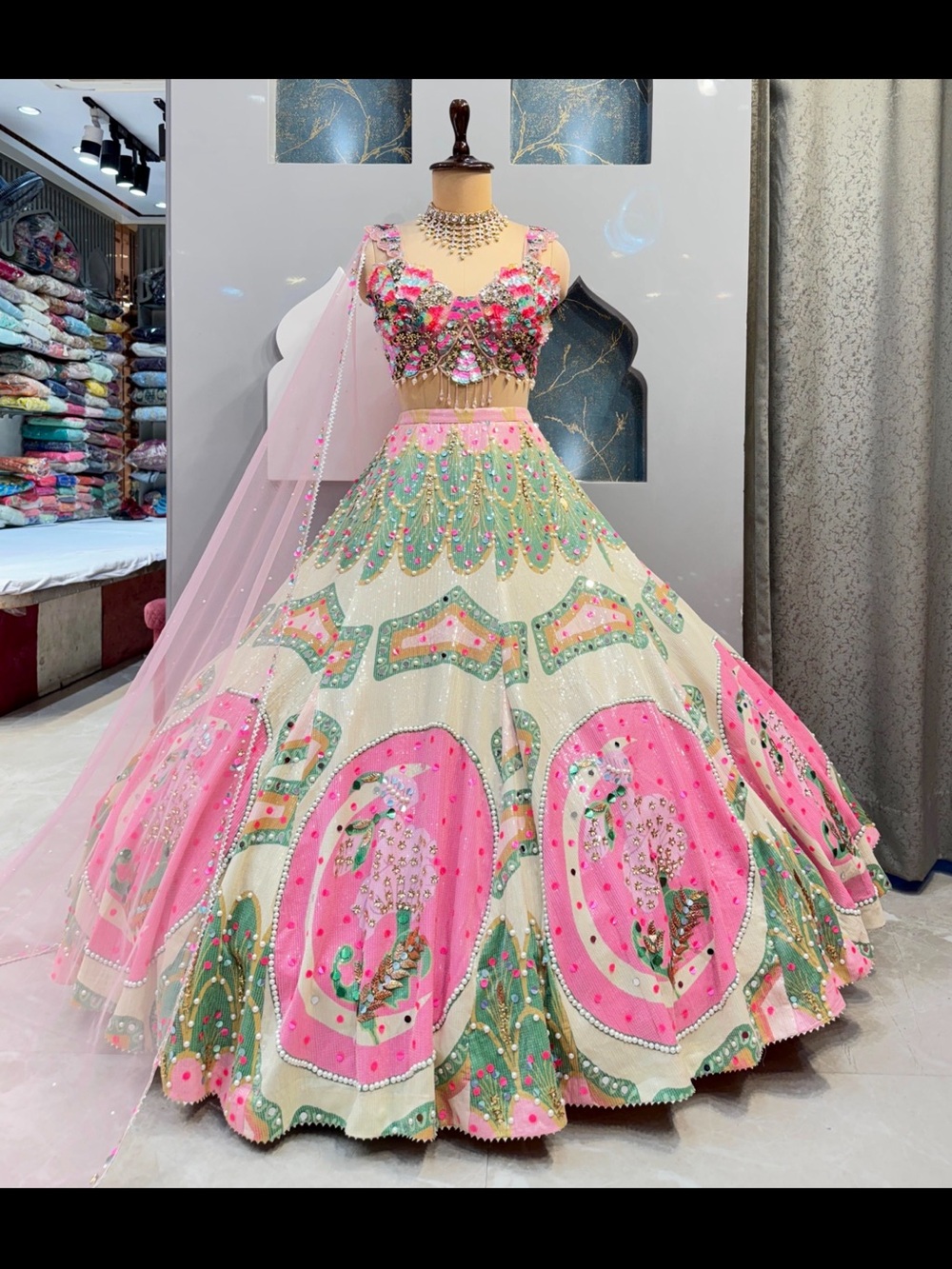 BRAND NEW Embellished Pink & Green Bridal Lehenga